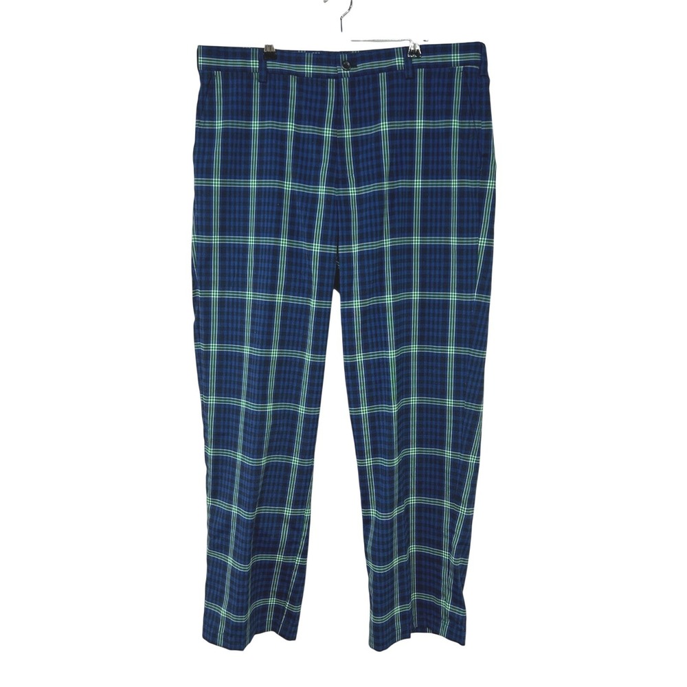Preppy Blue Green‎ Plaid Performance Pants 38x32 IZOD Golf Resort Menswear